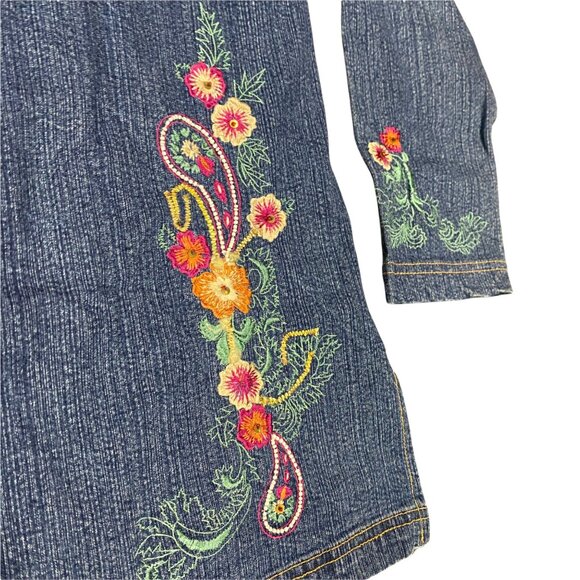 Vintage Blair Two Twenty Collection Long Blue Jean Jacket Embroidered Denim M - Picture 4 of 12